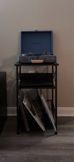 Record Player Stand with Charging Station, 3 Tier End Table