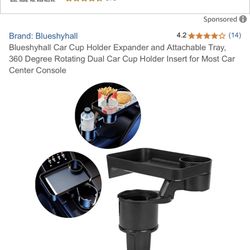 Blueshyhall Car Cup Holder Expander and Attachable Tray, 360 Degree Rotating Dual Car Cup Holder Insert for Most Car Center Console