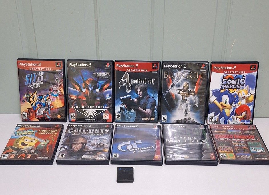 10 Playstation 2 Games And Memory Card