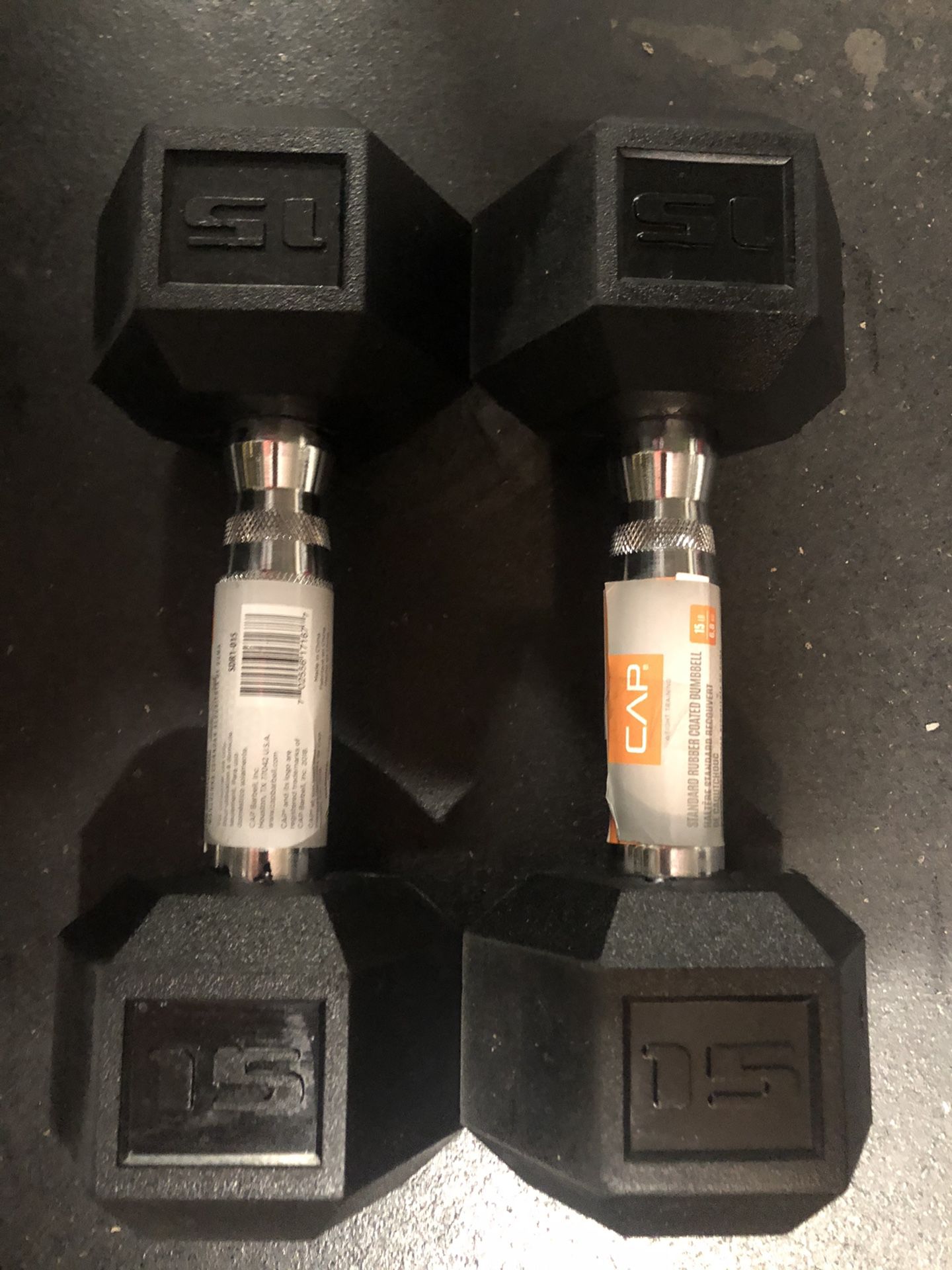 Pair of CAP 15lb Rubber Hex Dumbbells - New with Tags