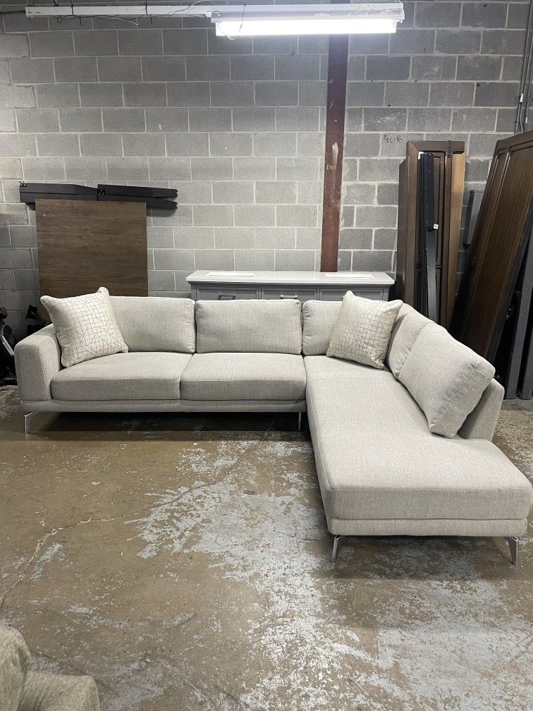 Used Gray Fabric Chaise Sectional Couch