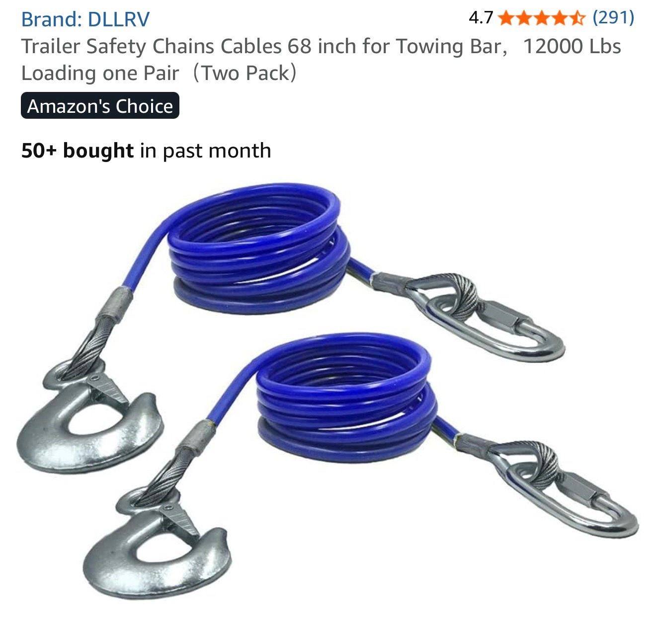 Trailer Safety Chains Cables 68 inch for Towing Bar,12000 Lbs Loading one Pair(Two Pack)