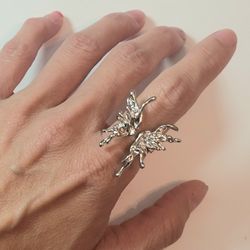 925 Sterling Silver Butterfly Lady Cuff Ring Band Gift