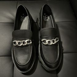 Black High Wedge Loafers 