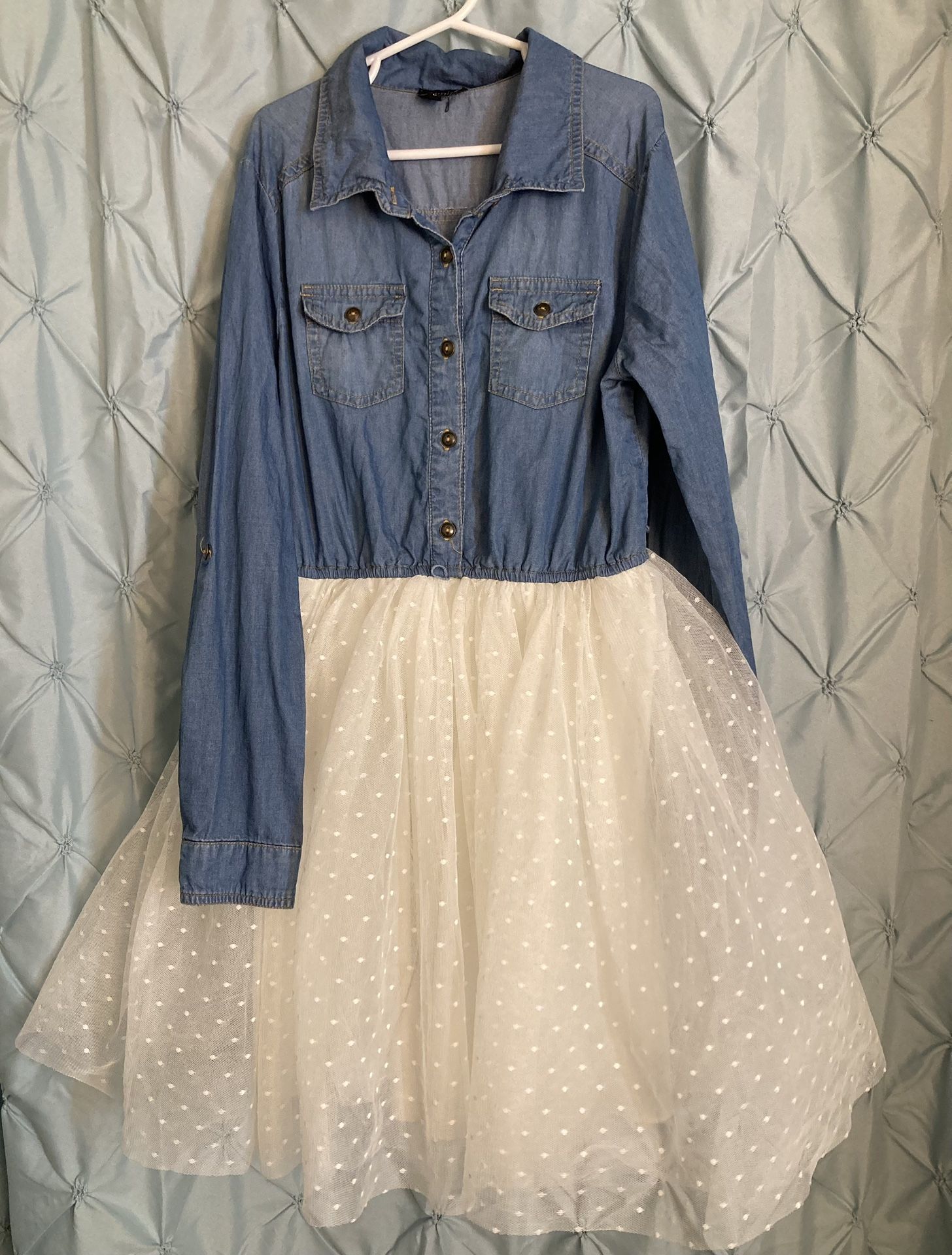Girls Sz 12 Denim And Tulle Dress By ZUNIE