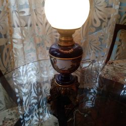  Antique Gwtw  Victorian Hand Painted Kerosene Lamp