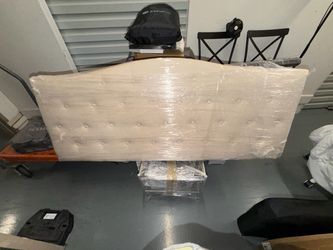 Queen Beige Upholstered Bed Frame – Excellent Condition