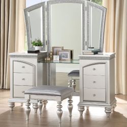 Brand New Platinum Vanity with Sparkling Rhinstones