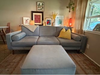 Burrow Mid Century Performance Velvet Sofa + Ottoman