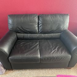 Love Seat - Black Leather with Matching Ottoman