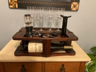 One-of-a-Kind Mini Bar / Wine Rack made from Antique Treadle Sewing machine Cabinet Parts