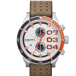 DIESEL Dowble Down White Dial Brown Leather Men's Quartz Watch