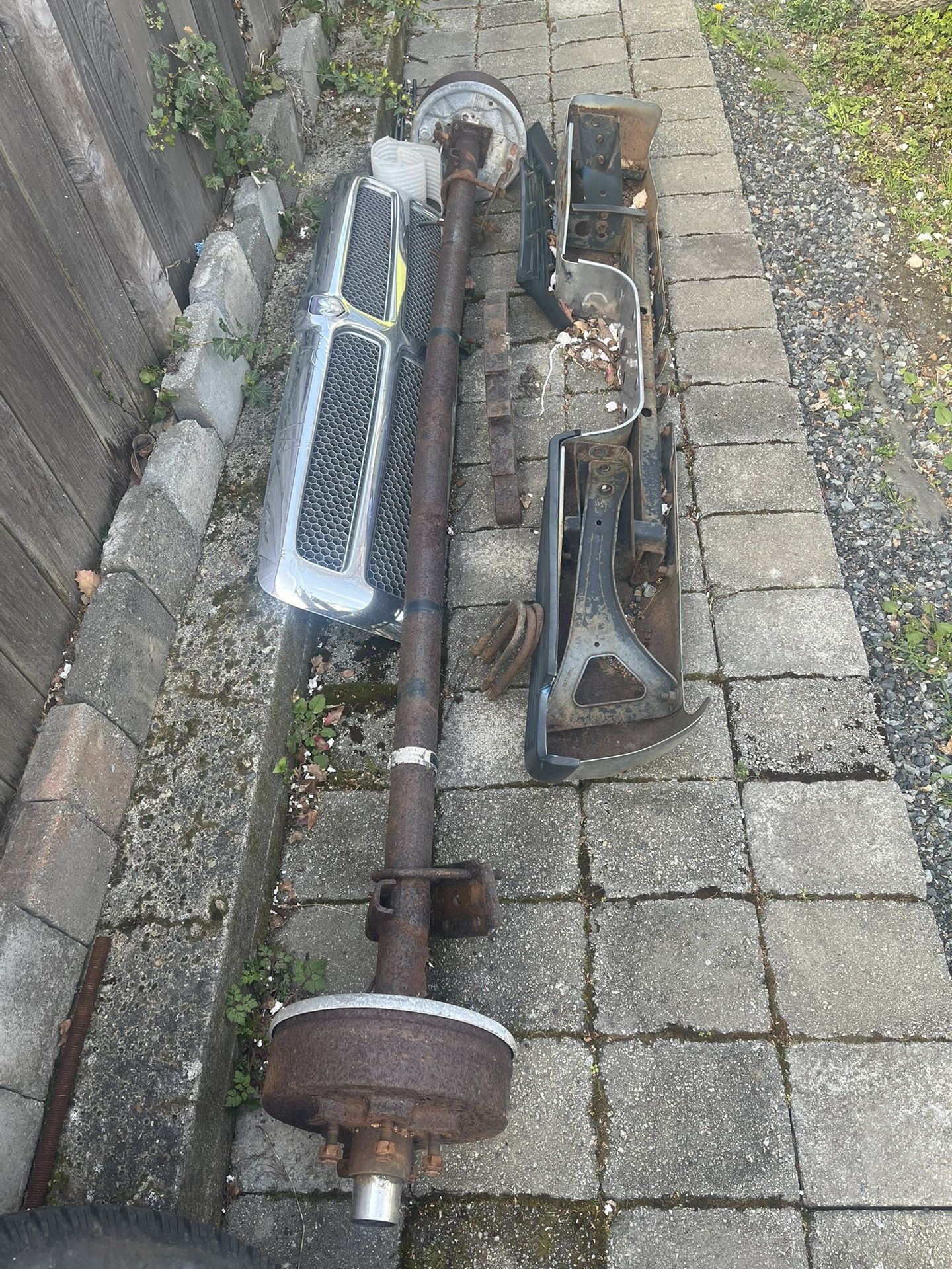 Free Metal! Boat Axle, Dodge Ram Grill/Rear bumper. Free Tires