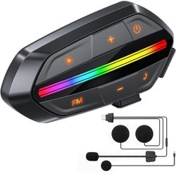 Motorcycle Bluetooth Headset, Bluetooth 5.3 Helmet Speakers with Loud Sound, RGB Lights & 1000mAh Battery, Noise Cancelling Helmet Bluetooth Headset