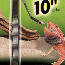 Zoo Med Angled Stainless Steel Reptile Feeding Tongs, 10-in
