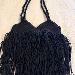 Zara Black Macrame Fringe Tote -- NWT