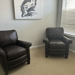 Thick Brown Leather Club  Chairs