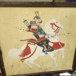 Vintage Japanese ARCHER Samurai Warrior Horseback PAINTING on Silk SIGNED 