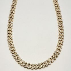 VVS1 D Moissanite Cuban Chain 10MM 18 Inches 18k Yellow Gold Plated 925 Sterling Silver