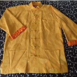 Shanghai Tang mandarin collar Asian Jacket Blouse Yellow Silk Frog Button Lined