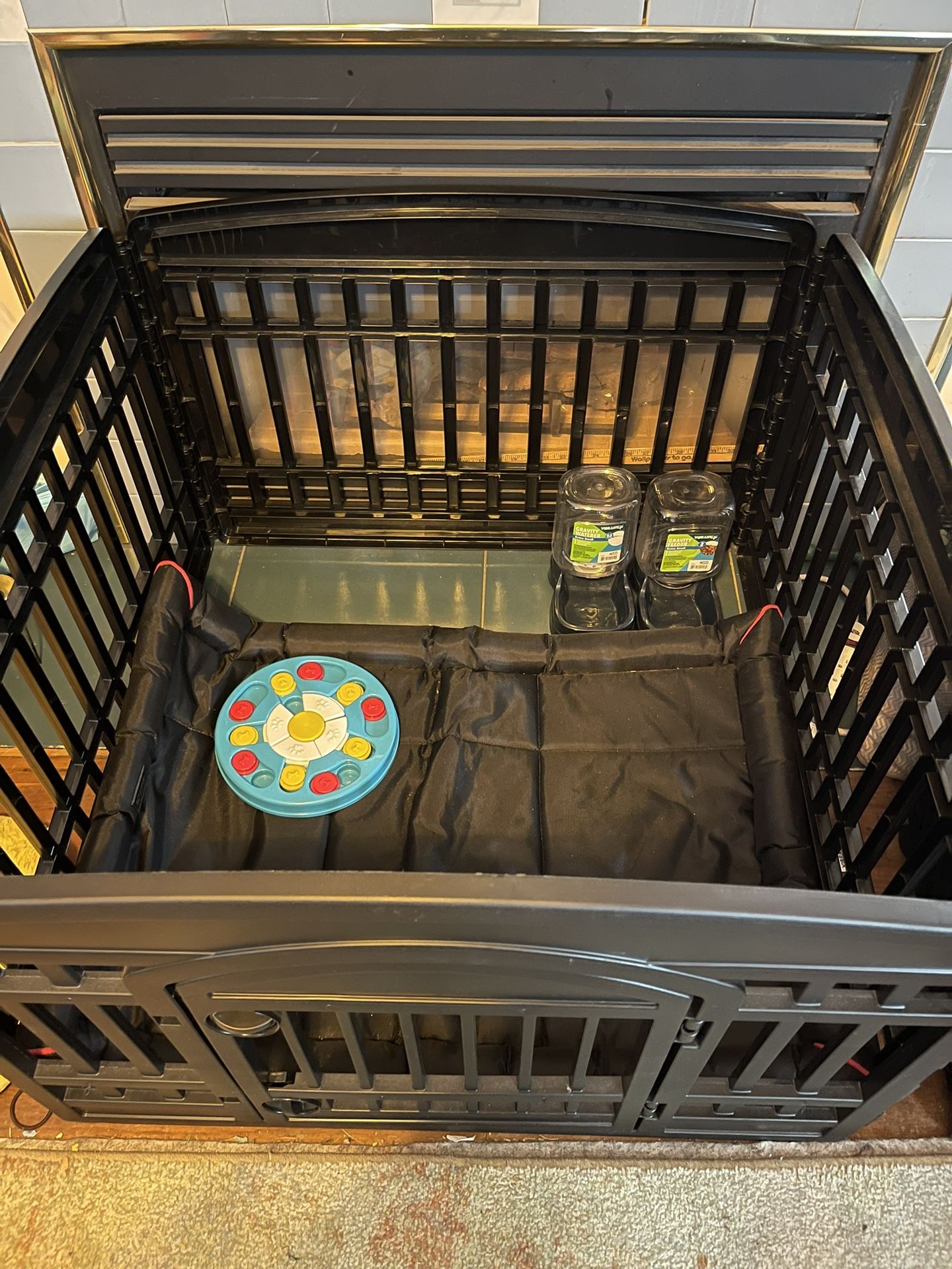 Puppy Pen, Bed, Feeders, & Toy