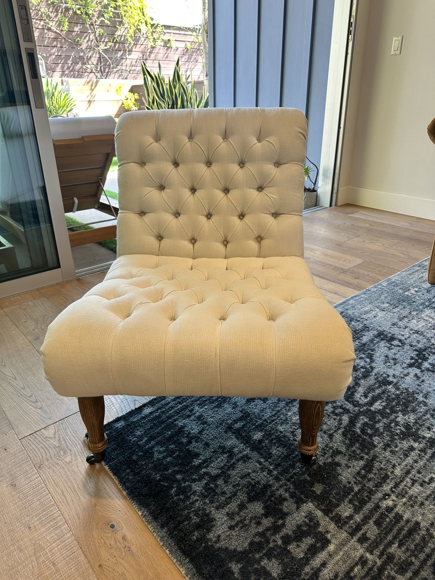 Custom wrapped Potterybarn Chesterfield Armless chair.