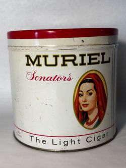 RARE VINTAGE Muriel Senators Light Cigar Tobacco Metal Tin 5" T X 5 1/2"