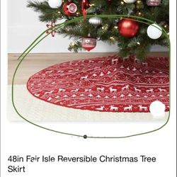 New 48” Reversible TREE SKIRT with REINDEER or Striped Canvas Holiday Christmas 