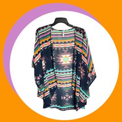 Xhilaration Multicolored SW/Geometric Designs Sheer Cardigan Over Shirt Wm XL/XXL