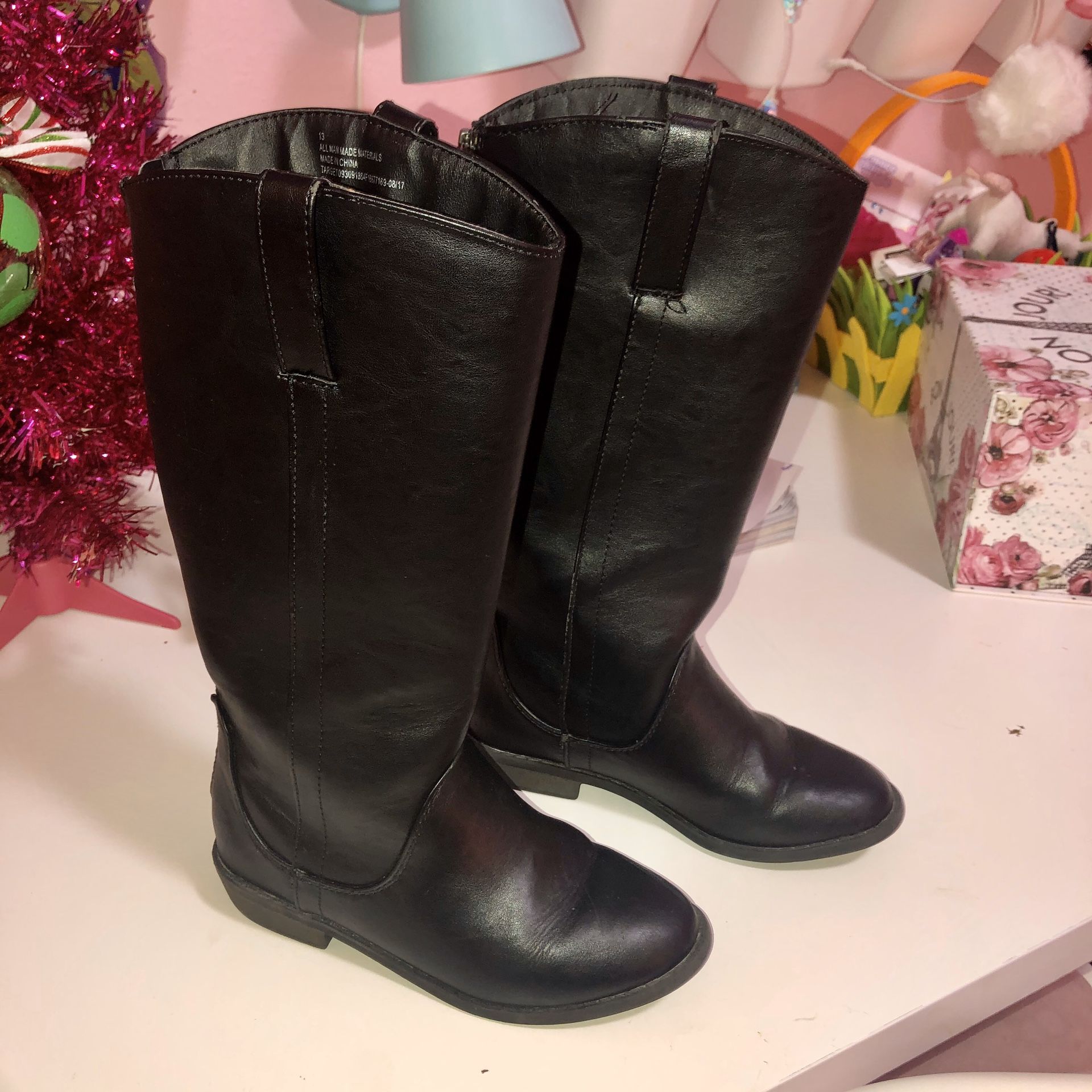 Girls size 13 Cat & Jack Black faux leather boots