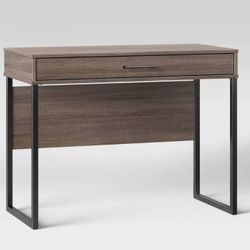 Wood and Metal Writing Desk With Drawer Gray Oak Wood
