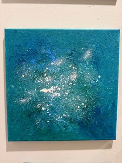 Abstract Teal Ocean Splash Canvas Painting