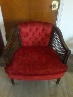 BEAUTIFUL RED CANE ARM CHAIR W/REMOVABLE CUSHION