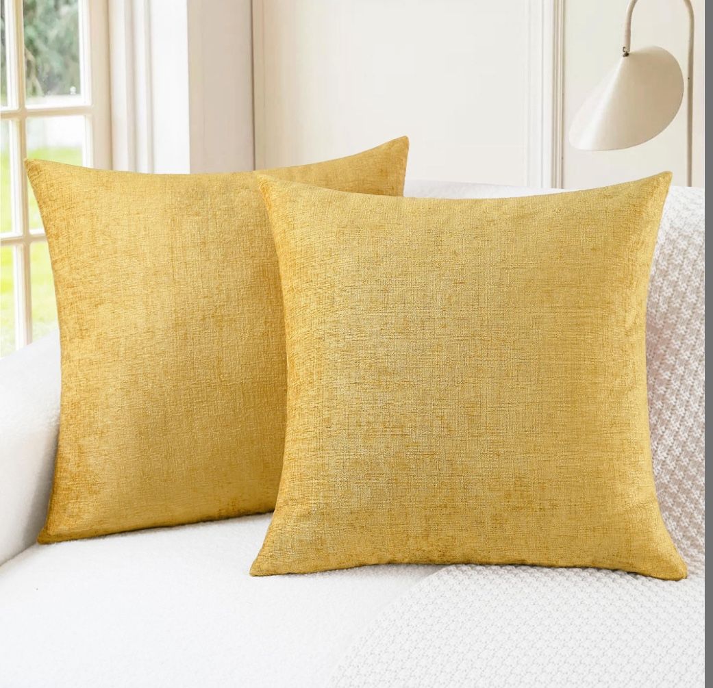 CaliTime Throw Pillow Covers Decorative 18 X 18 Inches Pack Of 2 Cozy Chenille Cushion Cases For Couch Sofa Bed Living Room Home Gold
