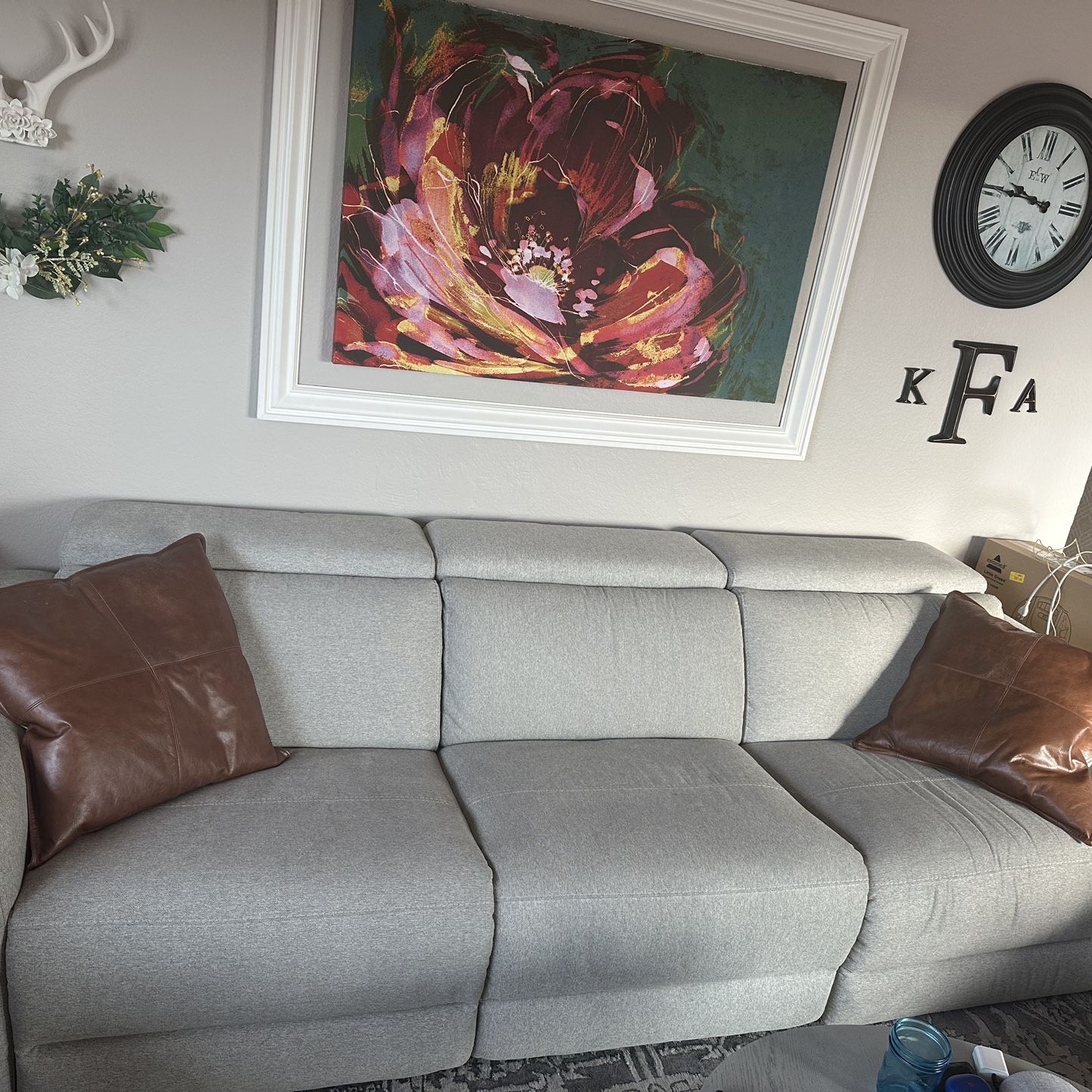 Beautiful Grey Couch With Automatic Reclining Footrest And Headrest