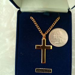 Gold Filled Cross on a 24in Gold Plated Chain. Religious jewelry.