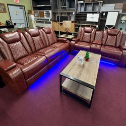 modern 2 piece reclining sofa and loveseat with led light