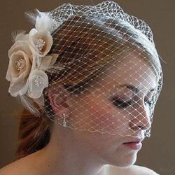 Kercisbeauty Boda nupcial flor cara Birdcage de una sola capa de encaje champán blanco velo gota con peine para el pelo capilla bailando baile Hallowe