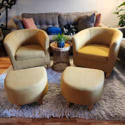 Lovely Yellow Armchairs With Footrests