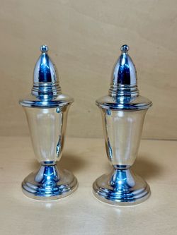 Pair of Mint Vintage Crown Sterling Silver Weighted Salt & Pepper Shakers 4.5"