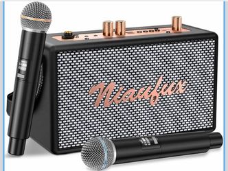 Karaoke Machine, Retro-Design Speaker With 2 Wireless Microphones For Adults & Kids, Portable Karaoke System For Home Party, Bluetooth/AUX/USB/TF/TWS 