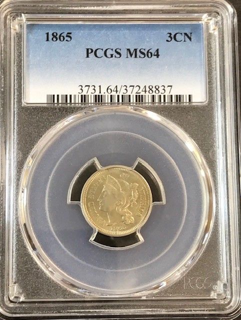 1865 3 Cent Nickel PCGS MS-64