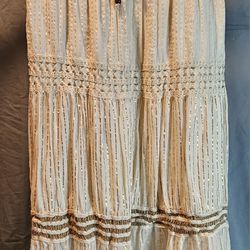 Cute Long Boho Beige And Gold Accent Skirt Large
