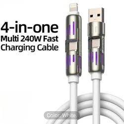 
240W 4-in-1 Multi USB Charging Cable with LED Indicator, Fast Charging & Data Sync, USB-A, USB-C, iOS Connectors for iPhone, Samsung, Laptop, 4FT (Ri