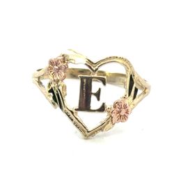 Woman’s Ladies 10k Two Toned Rose Yellow Gold Initial E In a Heart Ring Size 7 GP3130107