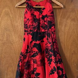 Red Dress With Black Flower Design Size 1 