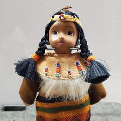 Porcelain vtg native American doll with stand