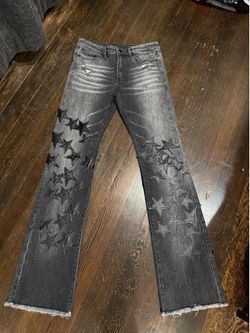 Stacked denim flare jeans sample 1 of 1