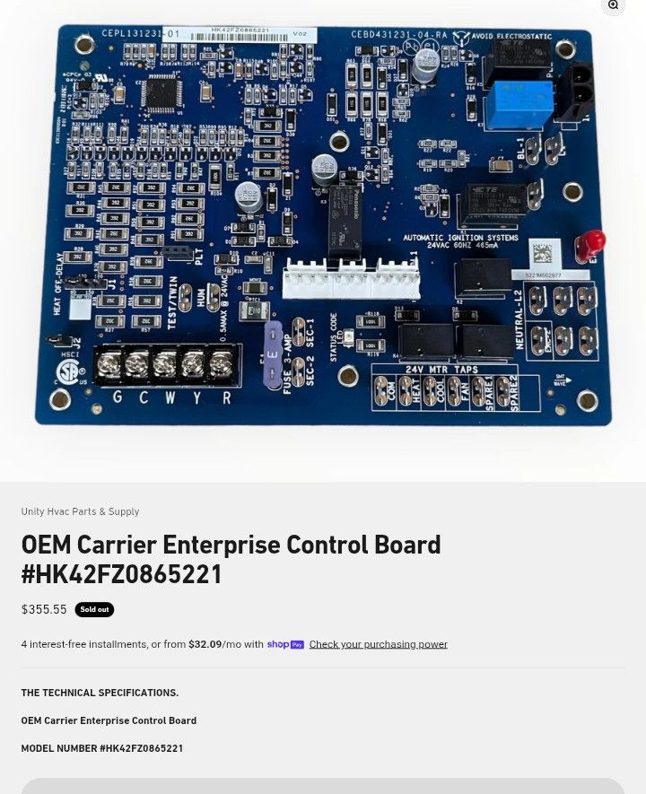 OEM Carrier Enterprise Control Board
