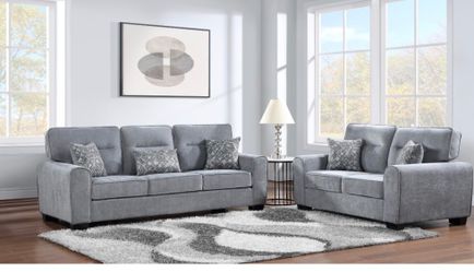 Gray fabric modern style sofa and love seat
